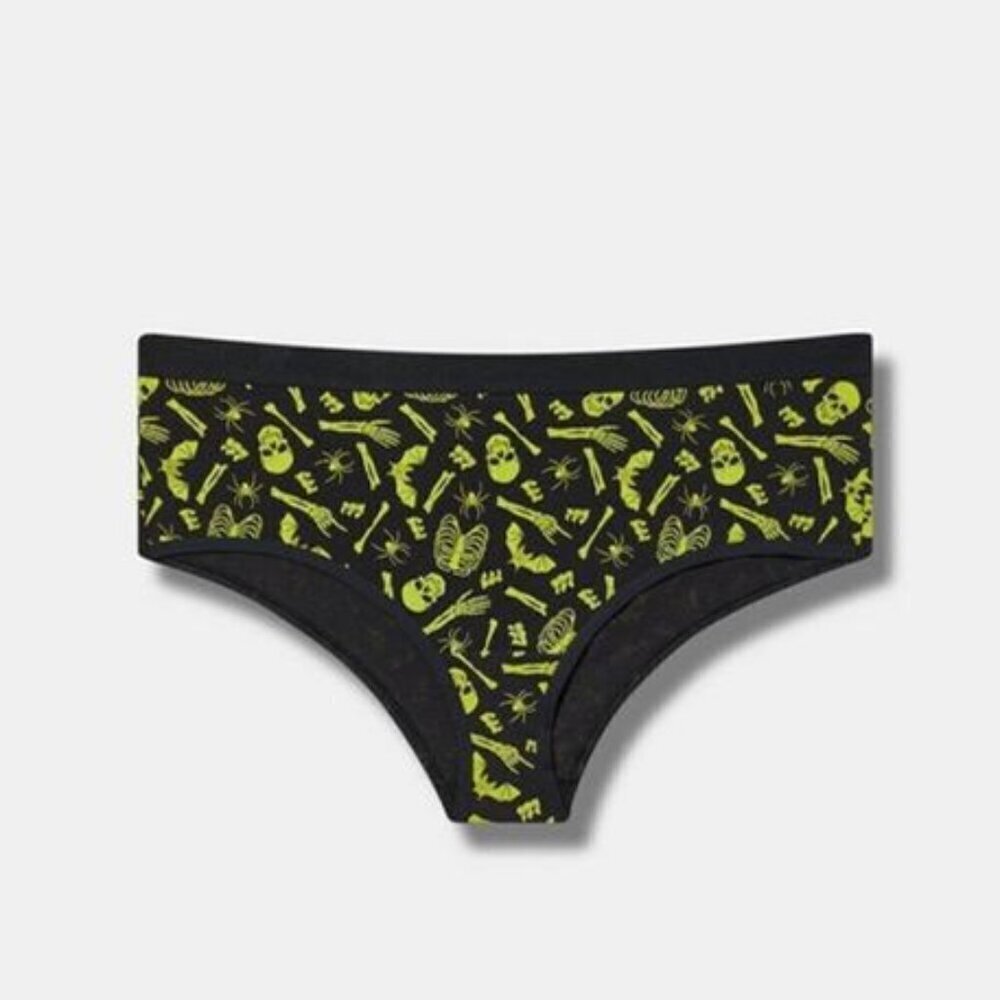 Torrid - Cotton Mid-Rise Cheeky Panty in Skeleton Dance Black & Glow Yellow